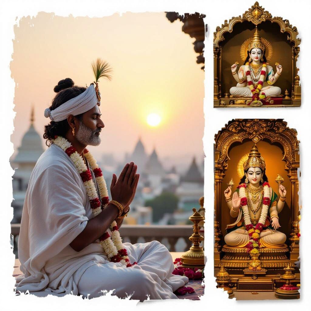 Devout Tamil Worshipper Praying to Rama in Watercolor Style