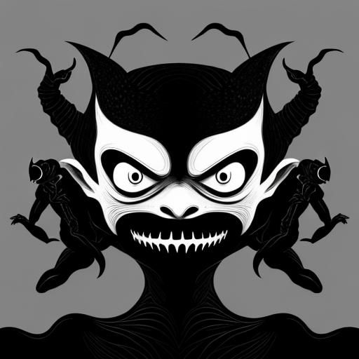 Creepy Shadow Monster Dancing: Minimalist Line Art