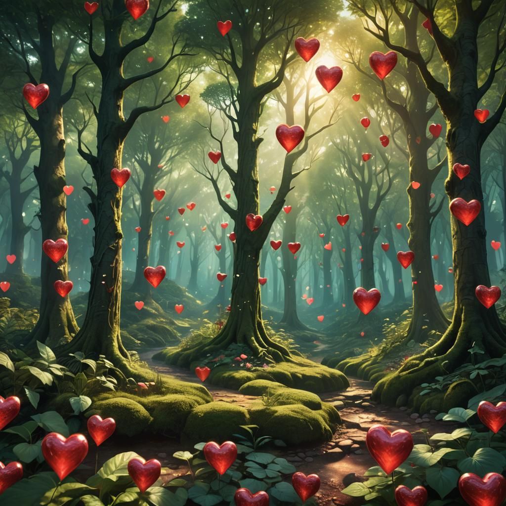 Page of Hearts Card in Lush Forest