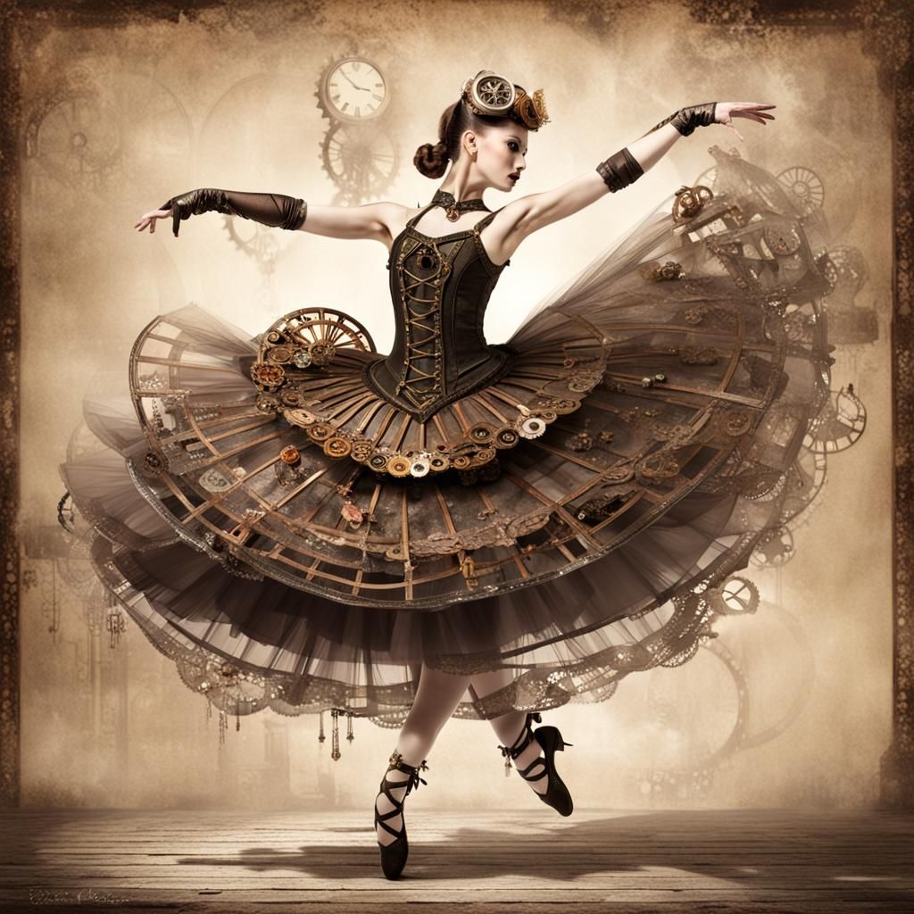 Steampunk Ballerina Dancing in Digital Art