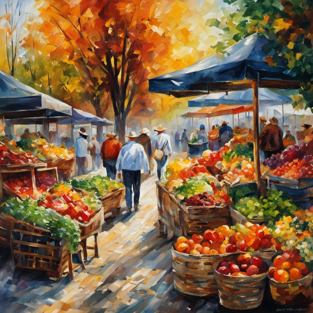 Vibrant Farmers Market in Impasto Style