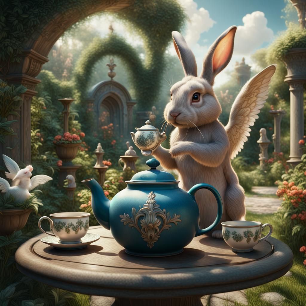 Rabbit and Teapot in Paradise: Detailed Matte Painting