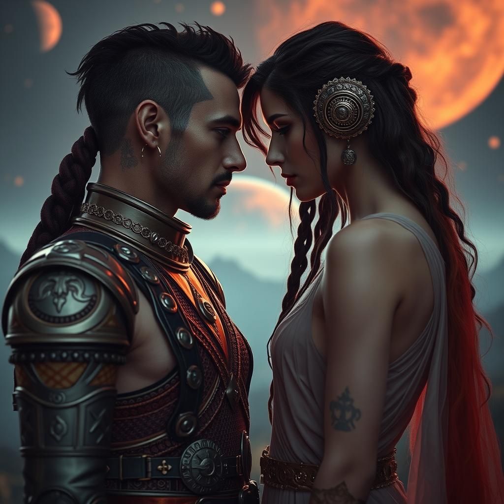 Martian Man and Venusian Woman in Cinematic Stlye