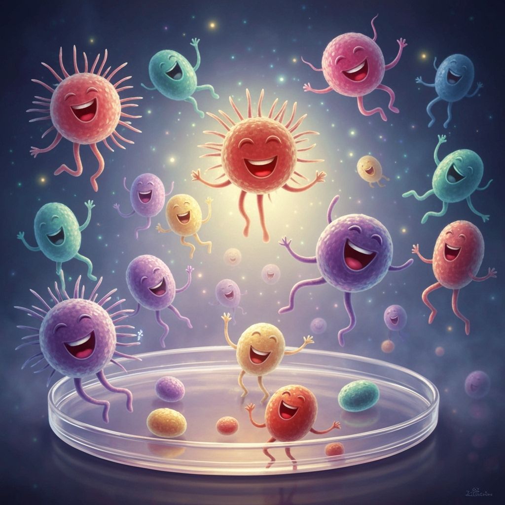 Vibrant Microbes Playfully Dancing in Petri Dish