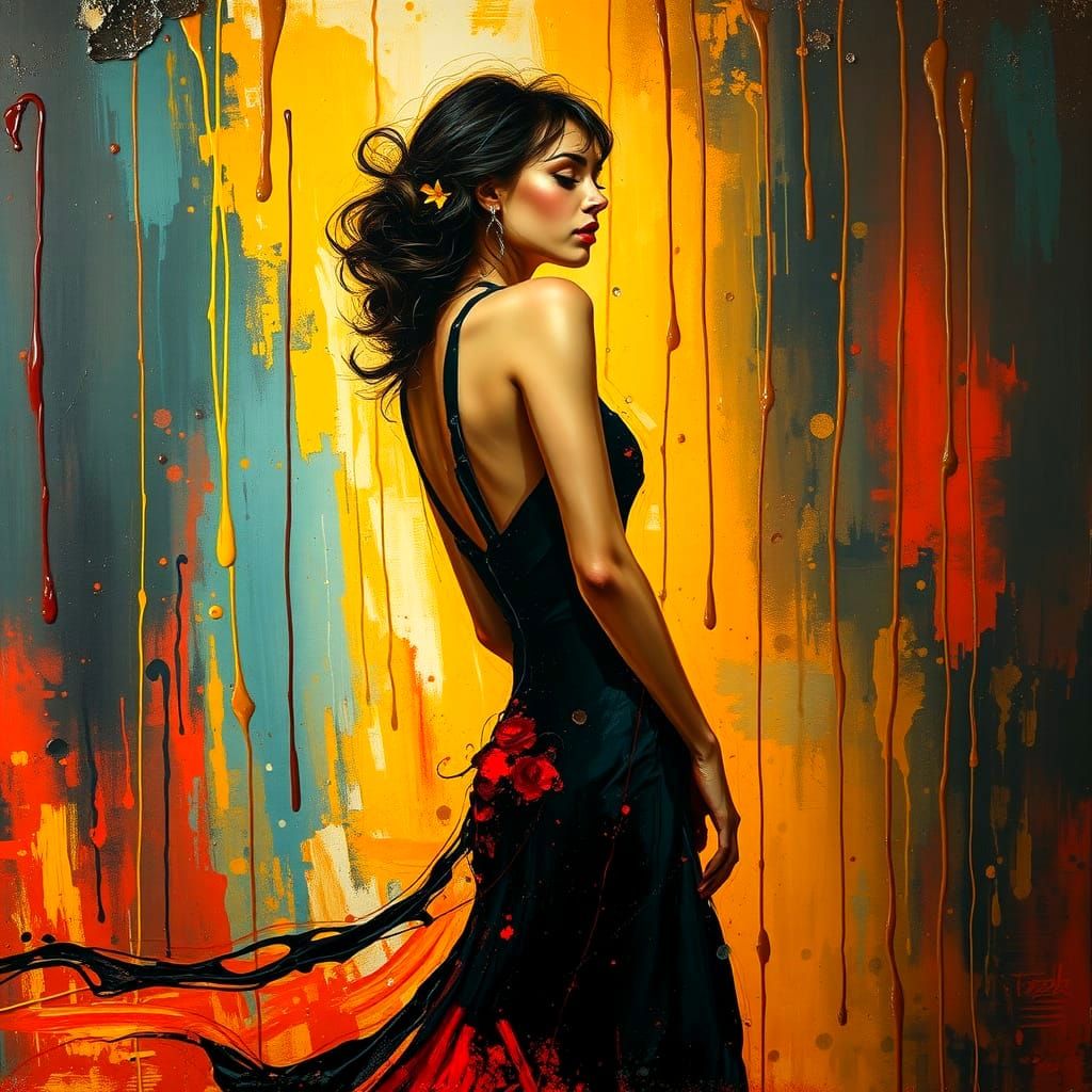 Impressionist Evening Gown in Dripping Paint