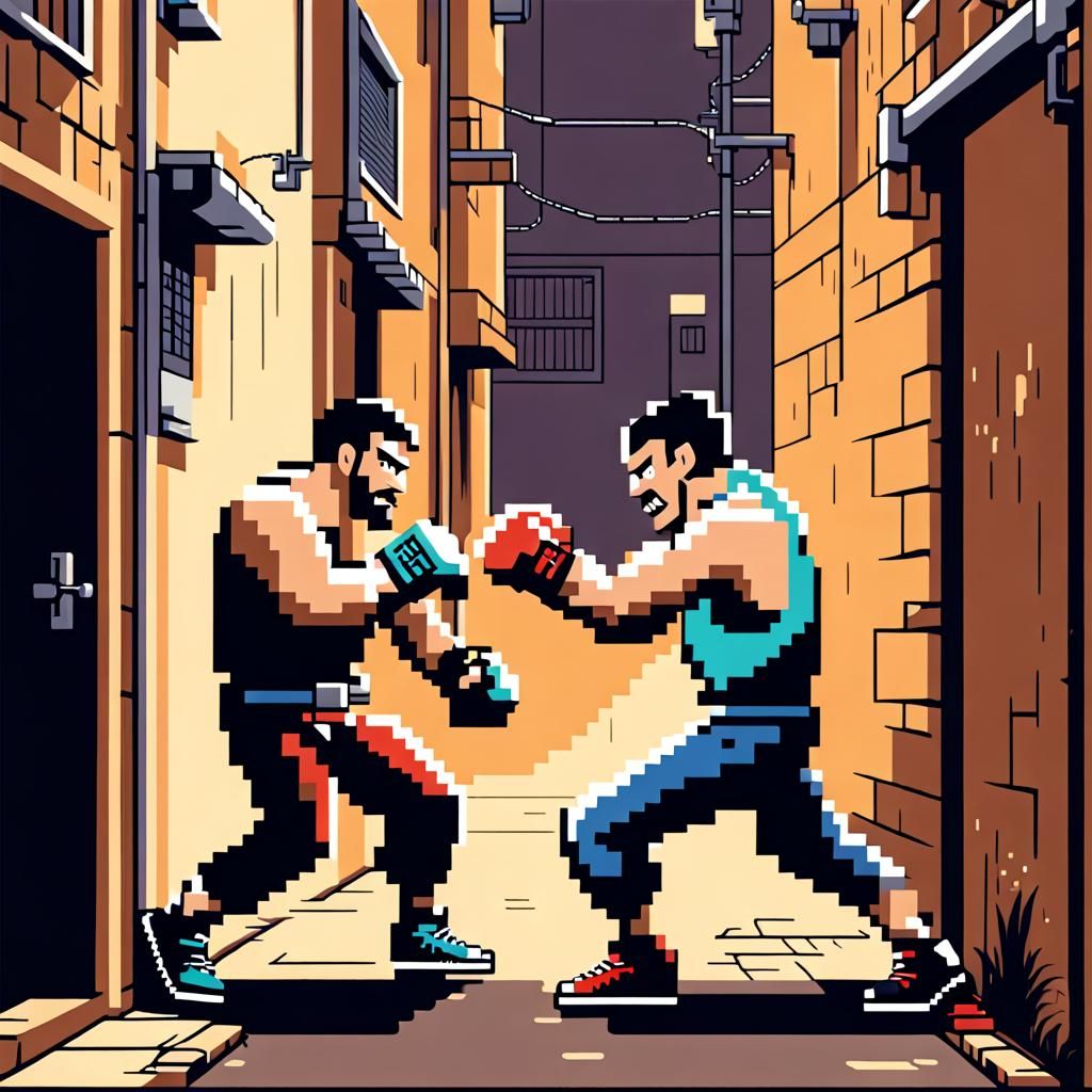 Pixel Art Boxers Fight in Alley