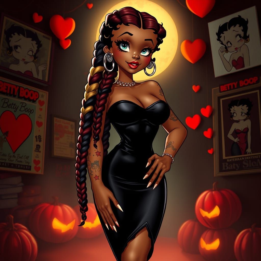 Betty Boop Halloween Style Woman with Long Braids