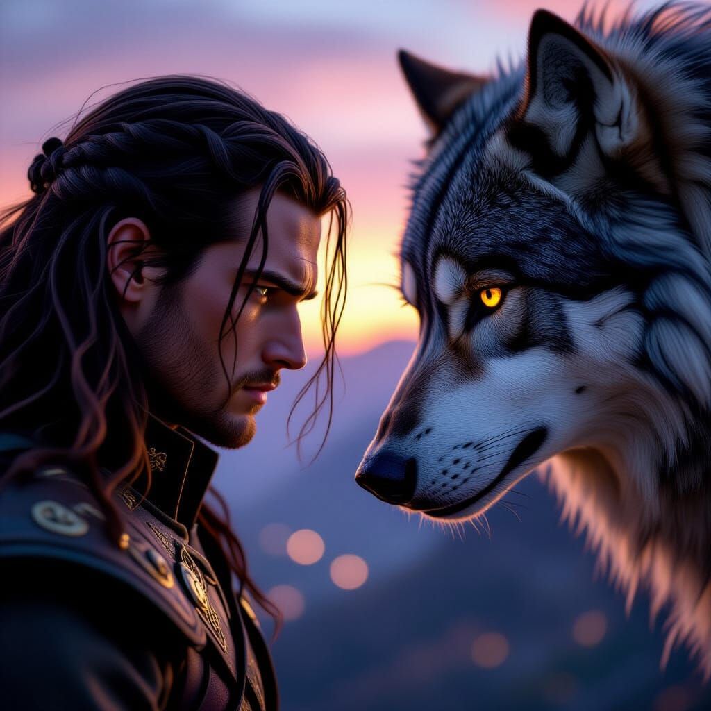 FitzChivalry Farseer & Night-Eyes on Cliff at Twilight