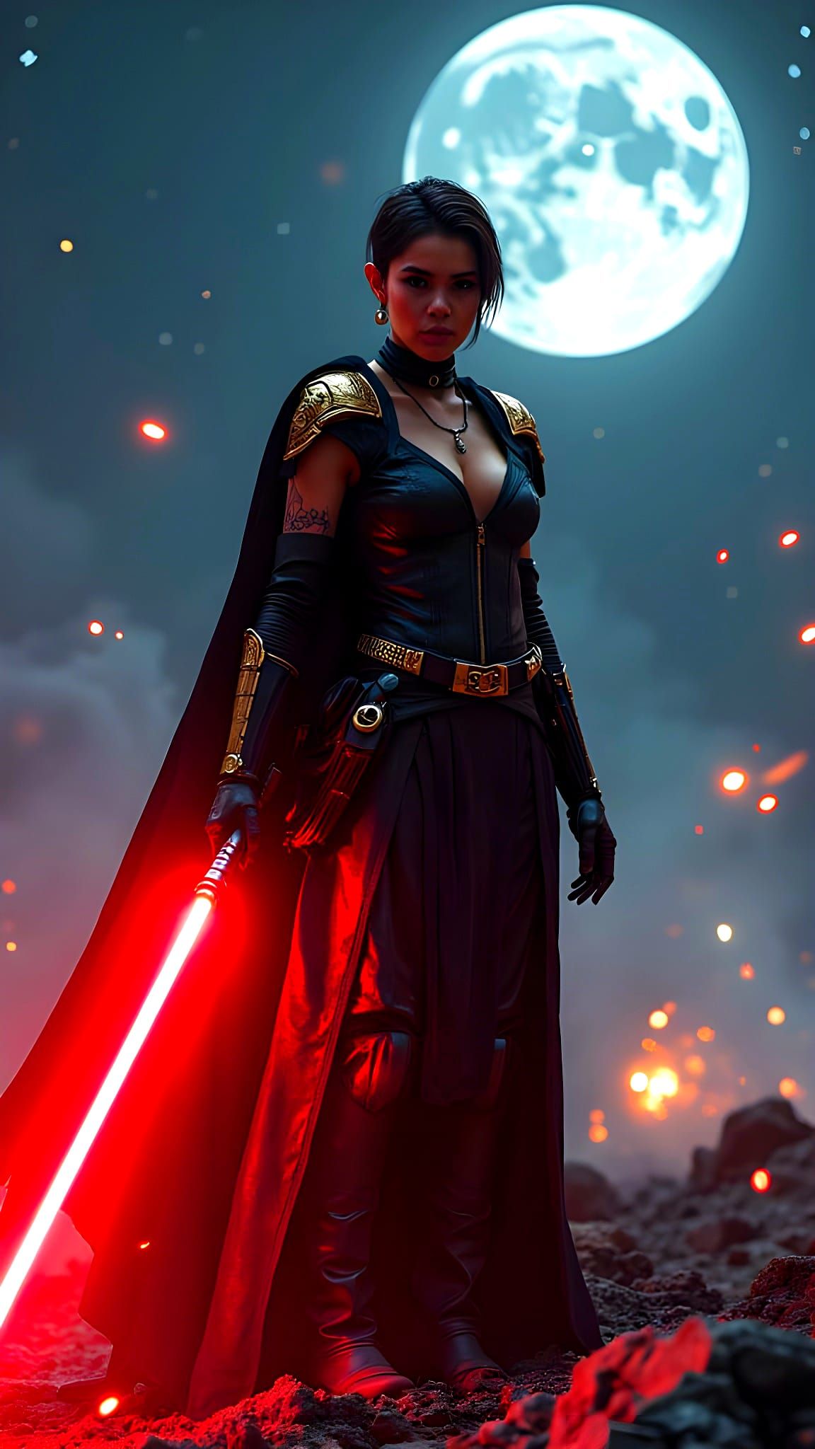 Seductive Sith Warrior in Ruined Battlefield