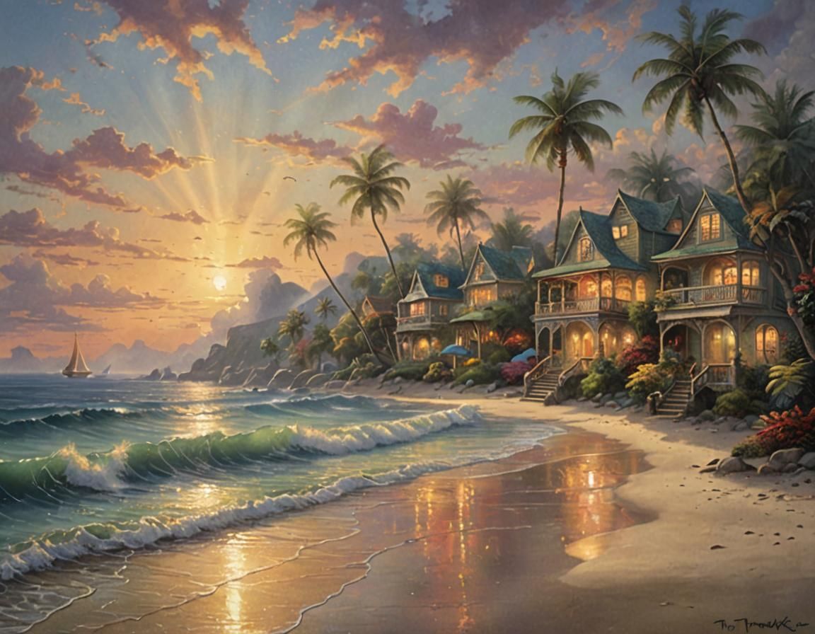 Tropical Beach Sunset: Ethereal Fantasy in Hyperdetail