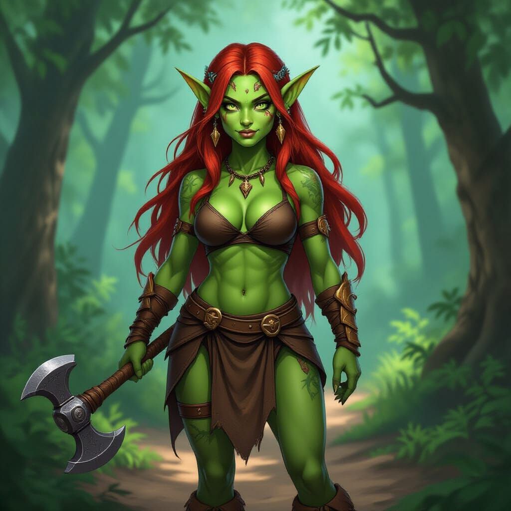 Redheaded Goblin Warrior Blocking Forest Trail