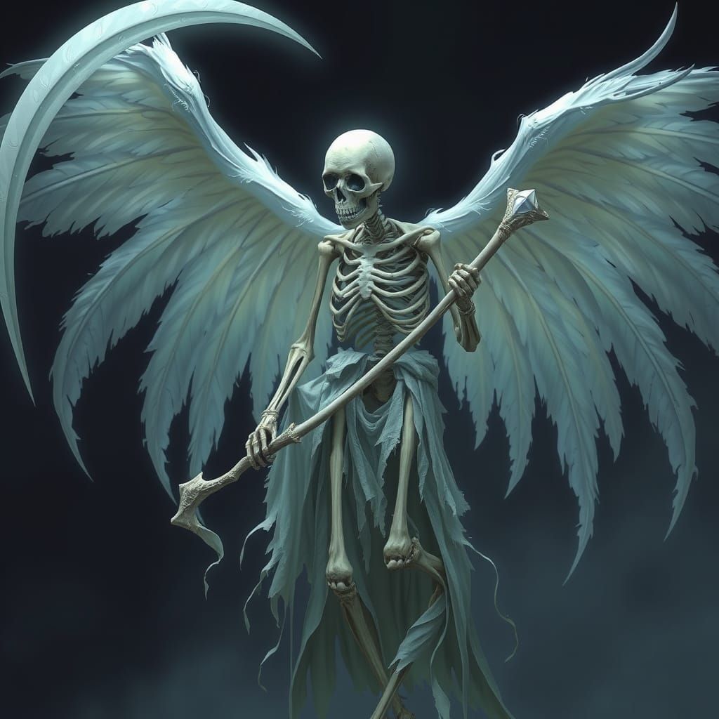 Ethereal Skeleton with Tattered Robes in a Soft Moonlit Glow