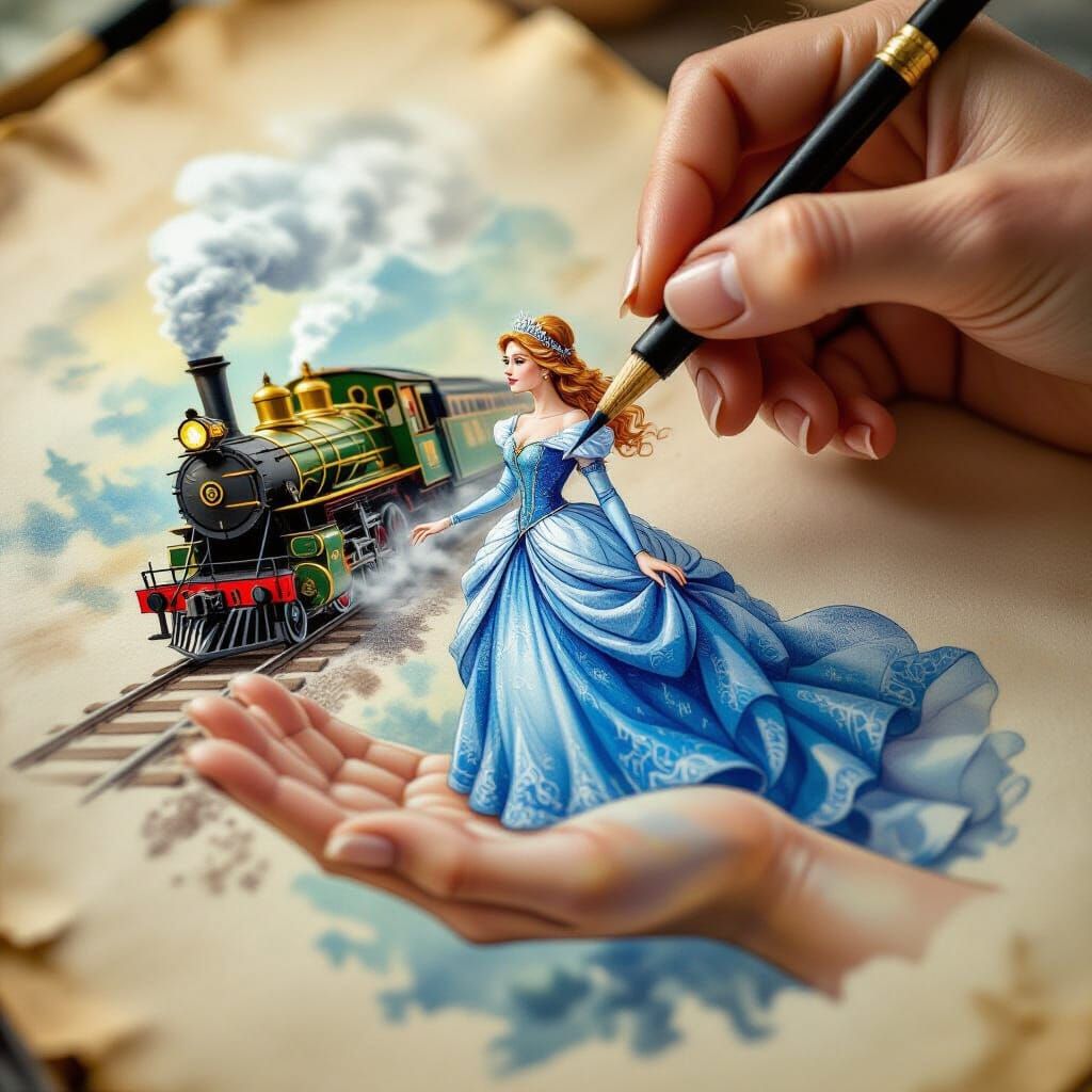 Princess on Palm: Illustration in Art Nouveau Style