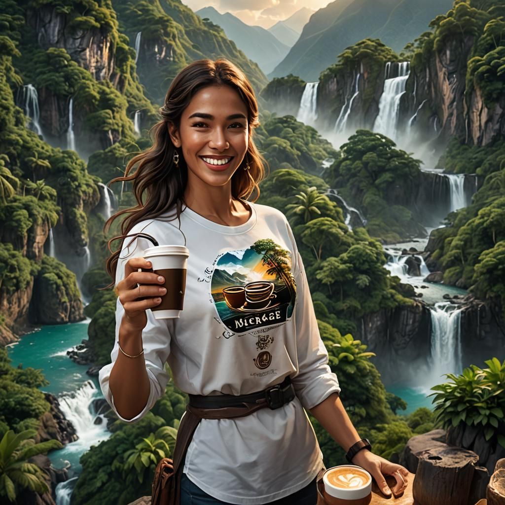 Island Girl with Coffee: Ultra HD 8K Digital Art