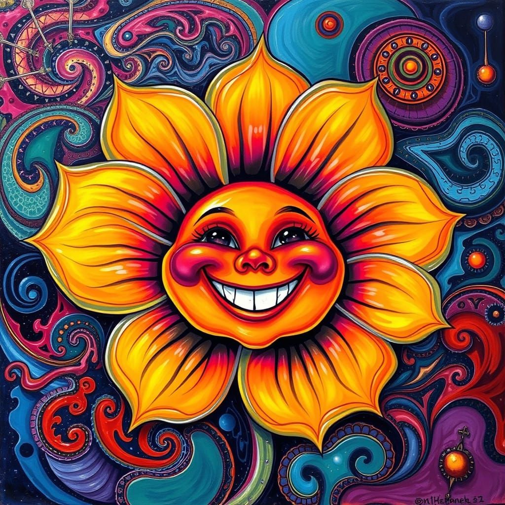 Surreal Flower Blooms with Psychedelic Patterns in Vibrant C...