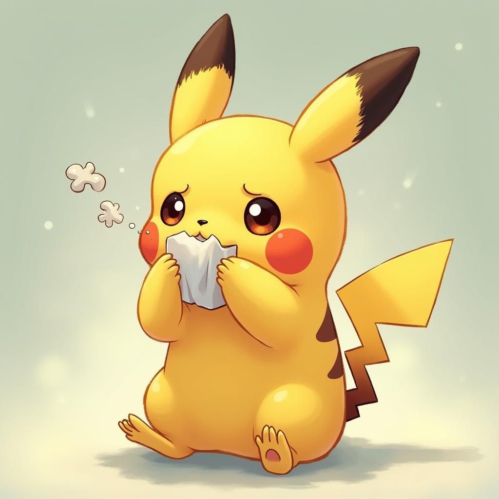 Pikachu Mid-Sneeze in Studio Ghibli Style