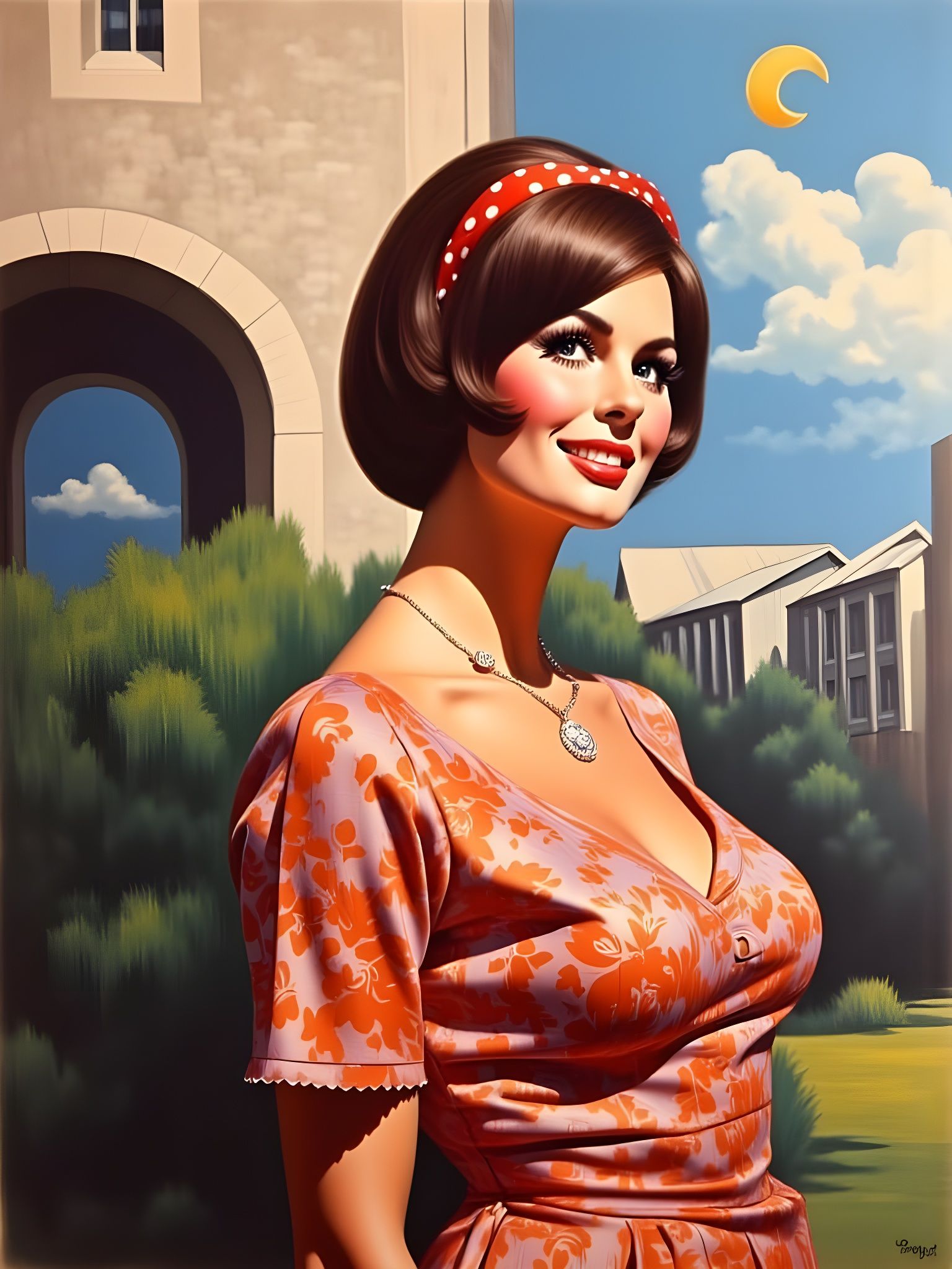 Impressionist Portrait of a Smiling Woman in 1966 Style