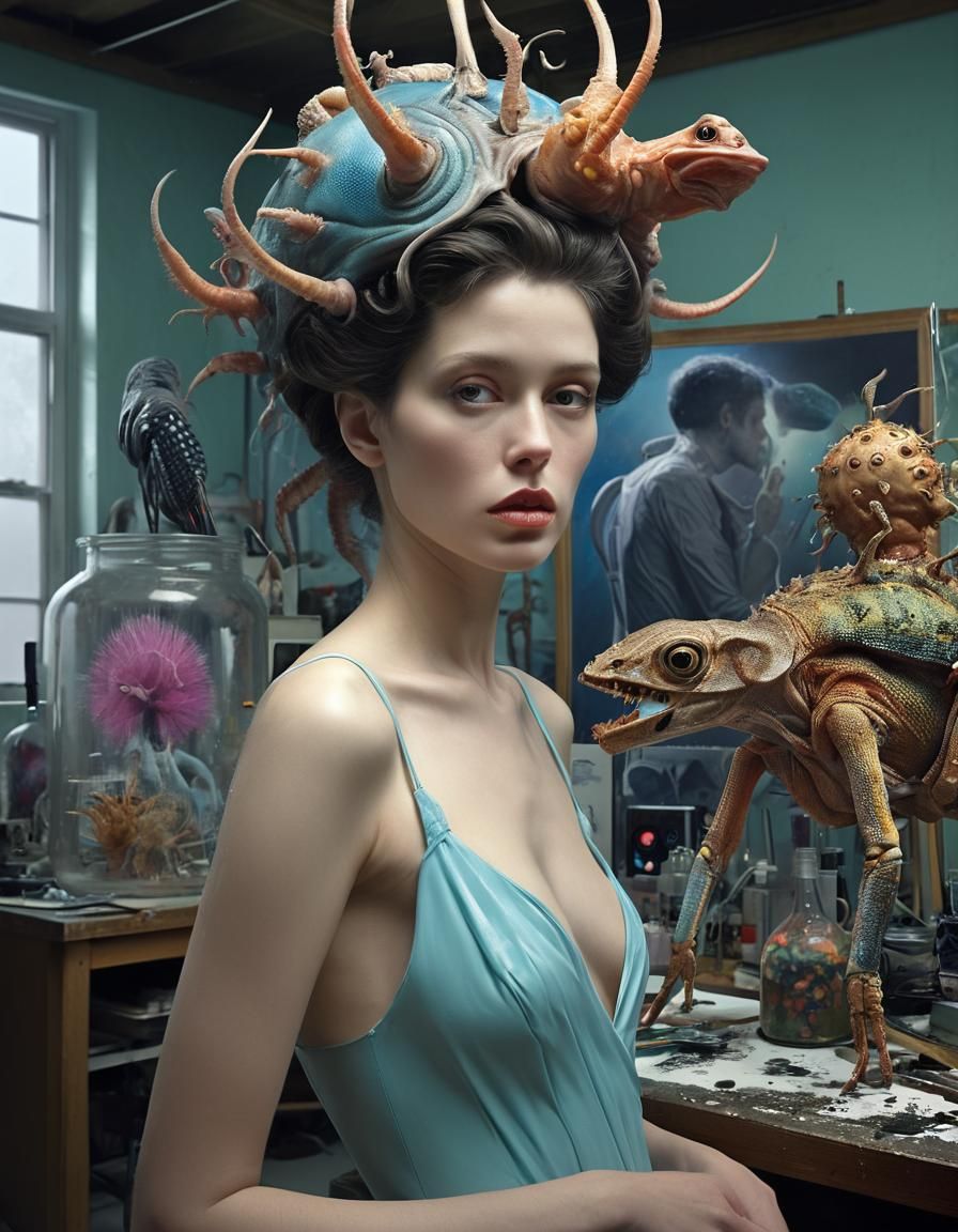 Surreal Laboratory Scene with Bizarre Creatures