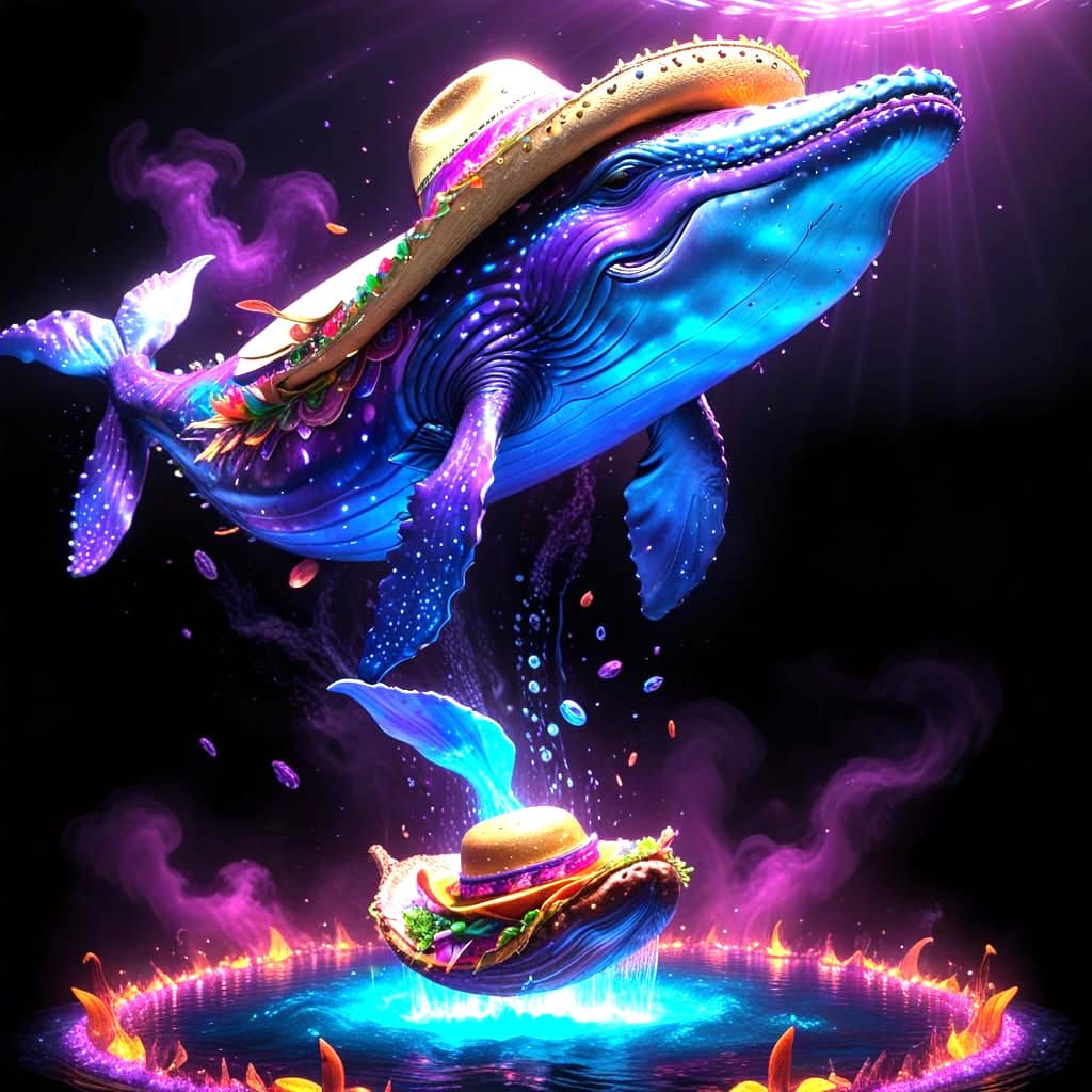 Cosmic Whale in Sea of Sausage, Hyperrealistic Art
