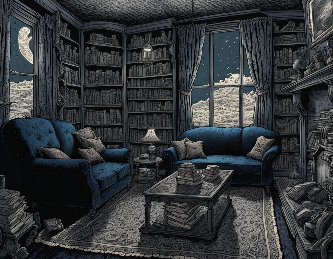 Eerie Living Room in Edward Gorey Style