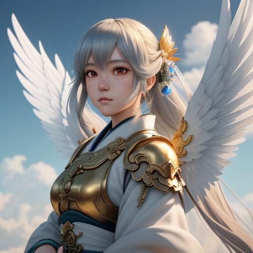 Anime Angel with Glowing Wings in Heavenly Realm