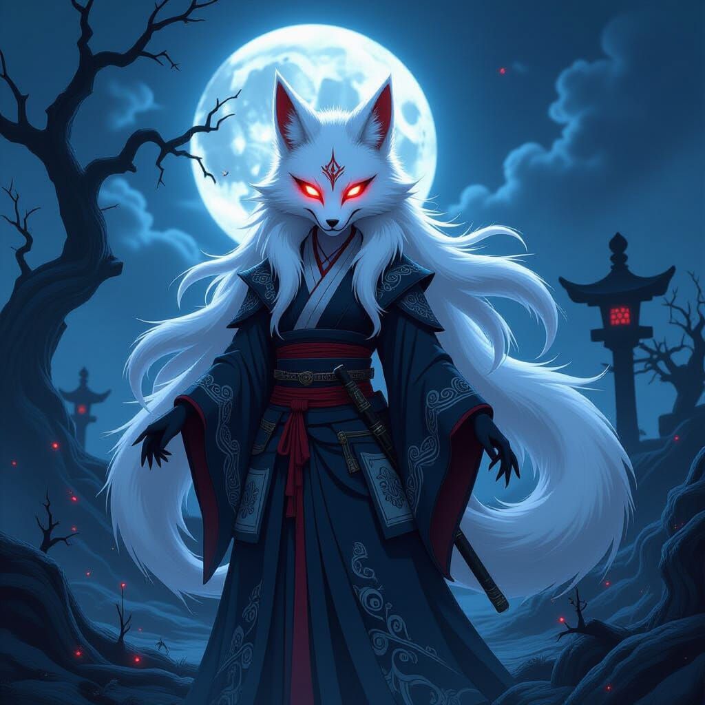 Corrupt Kitsune in Dark Fantasy Anime Style