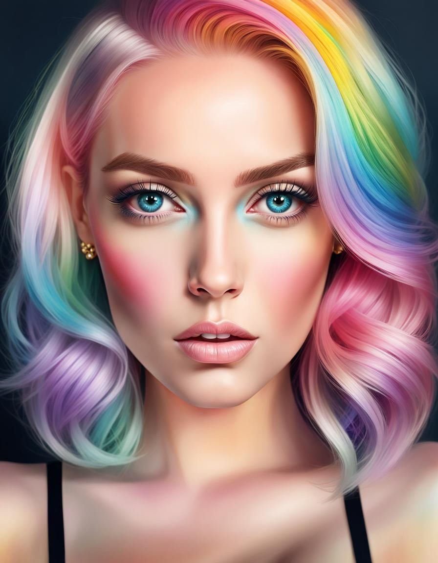 Detailed Pin-Up Portrait with Pastel Rainbow Makeup