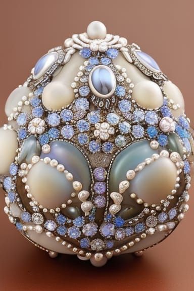 Exquisite Fabergé-Style Egg with Art-Glass Cabochons