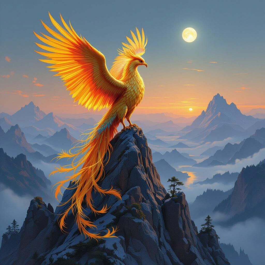 Majestic Phoenix on Crystal Peak, Mist Valley View