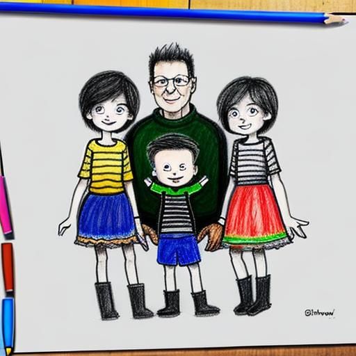 Childlike Crayon Drawing of a Family