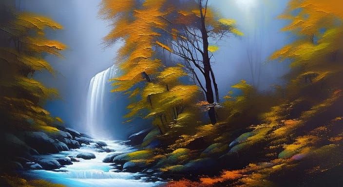 Magical Forest Waterfall: Epic Fantasy Graffiti Art