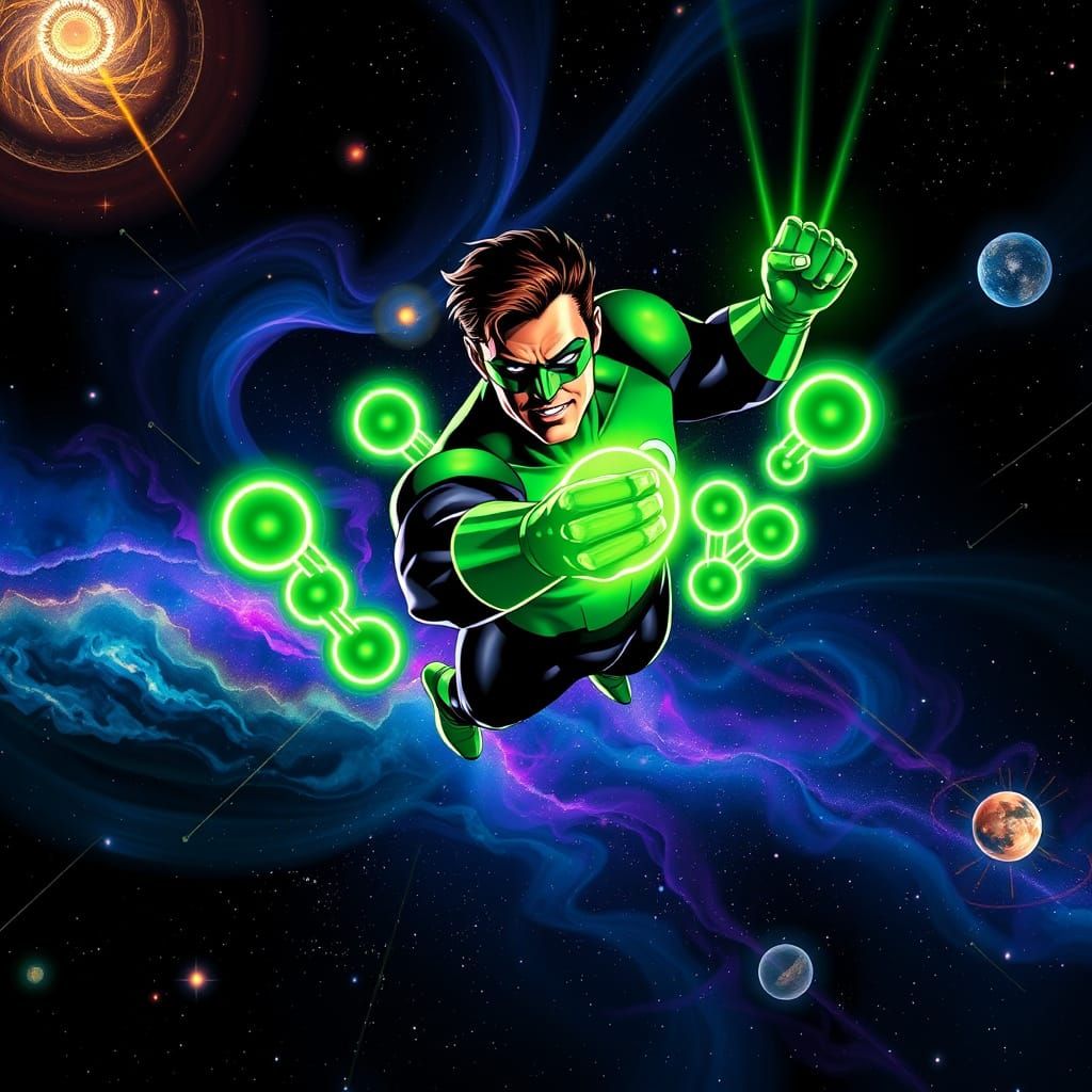Green Lantern Corps in Cosmic Space, Led by Hal Jordan in Em...