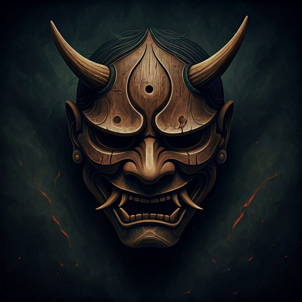 Ancient, Mystical Brown Oni Mask in Dramatic Chiaroscuro