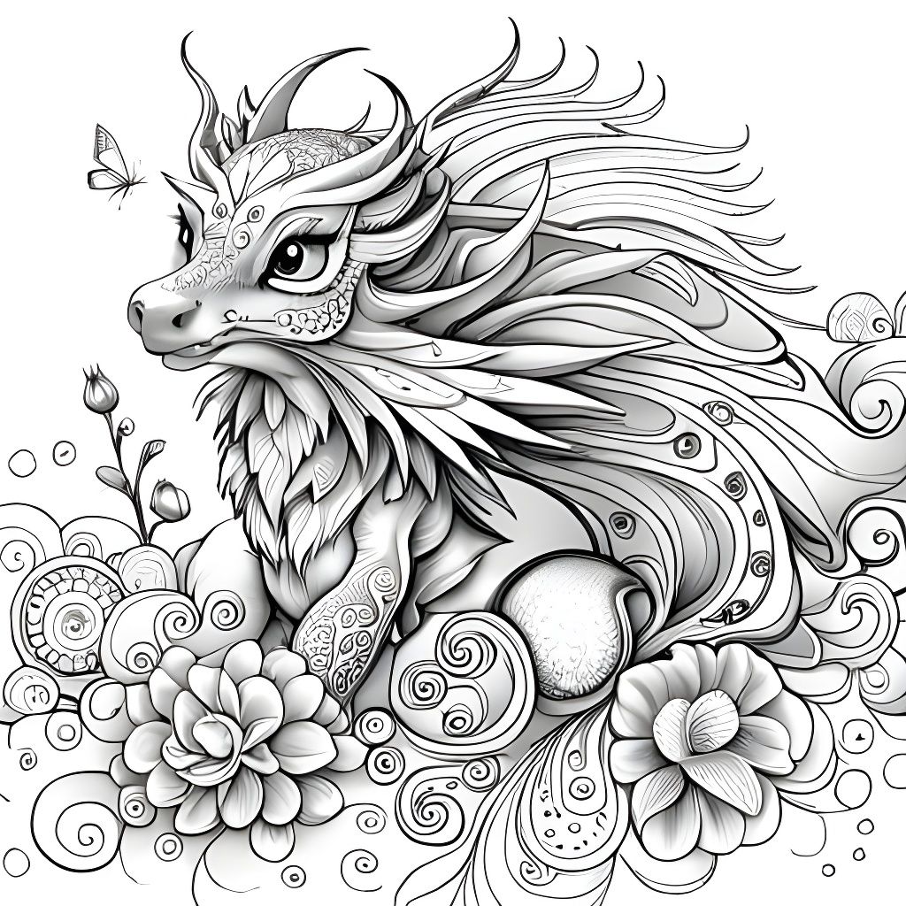 Intricate Baby Dragon Coloring Page for Adults