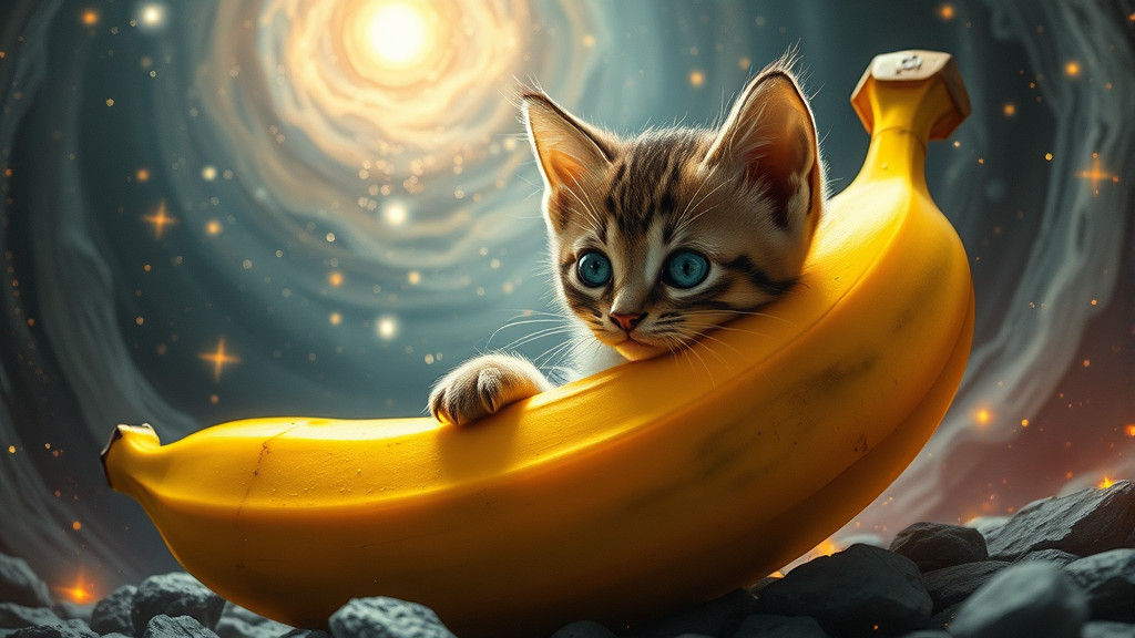 Cybernetic Kitten Emerges from Galactic Banana
