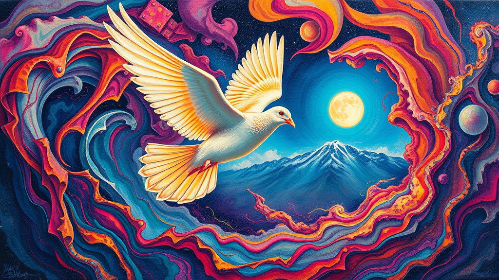 Psychedelic Dove in Flight: Impasto Heavy Metal Art