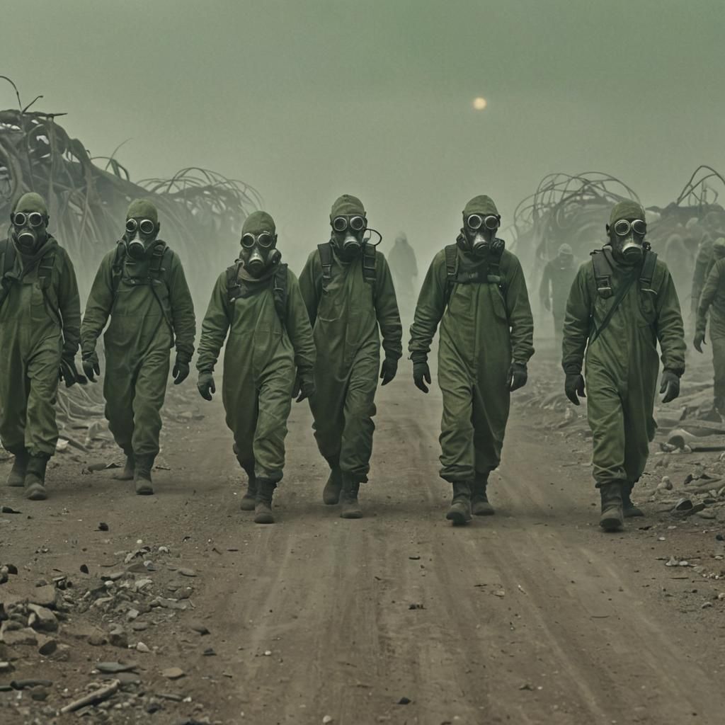 Dystopian Wasteland: Twisted Creatures in Radioactive Haze