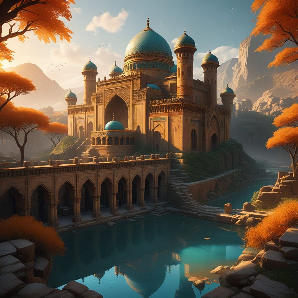 Ethereal Samarkand Fortress in Vibrant Golden Hour