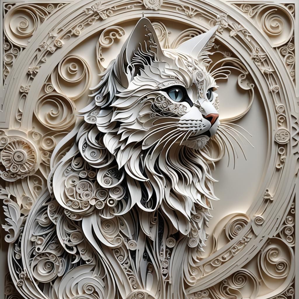 Art Deco Cat in Monochromatic Fractal Design