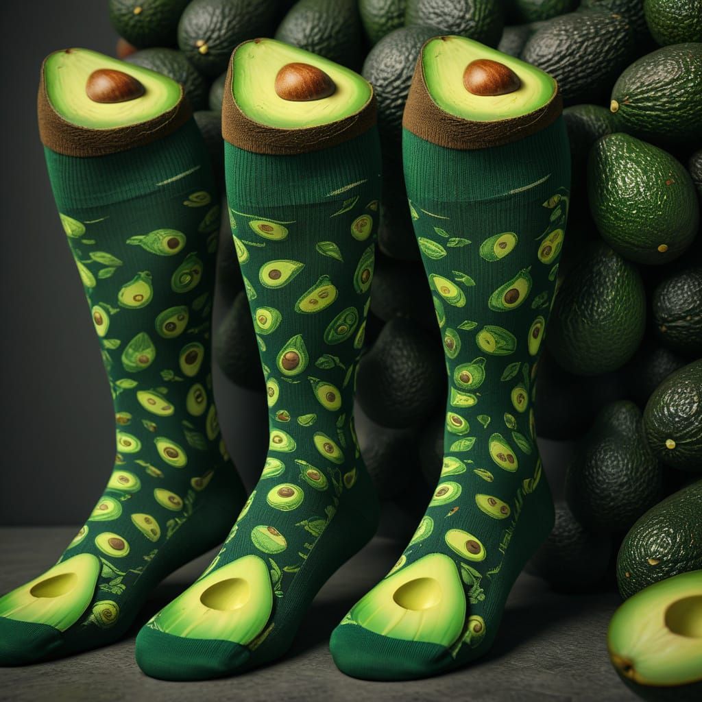 Avocado Print Socks in Photorealistic Style
