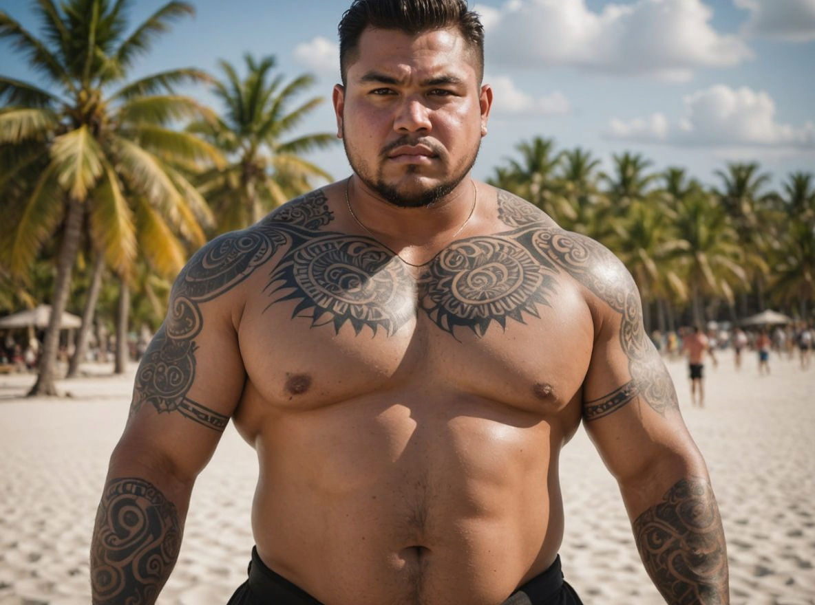 Heroic Tobagonian Man on White Sand Beach