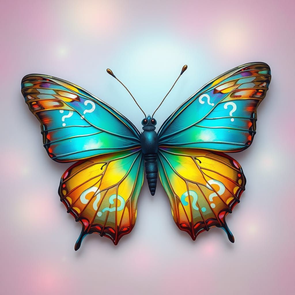 Butterfly with Question Marks in Illustrative Style