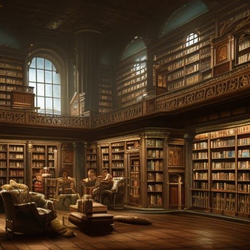Epic Library Interior in Digital Matte Painting
