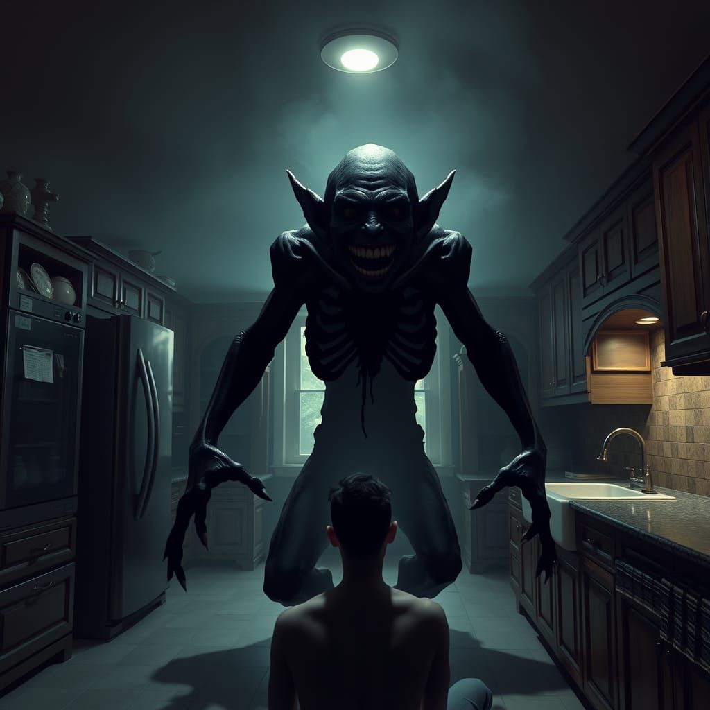 Nightmarish Elf Silhouette Charges Through Kitchen Walls