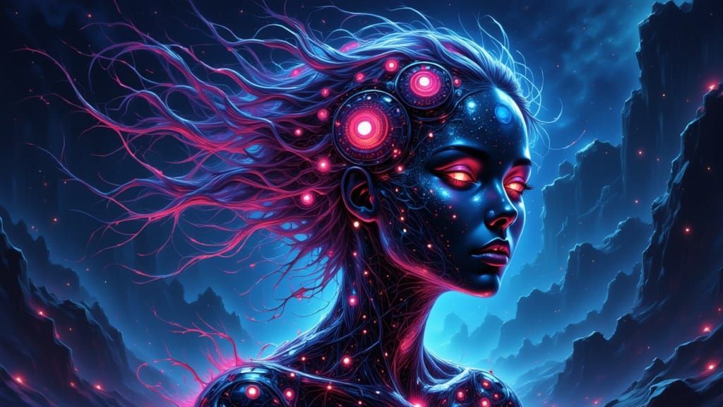 Alien Mandala Portrait with Cosmic Bioluminescence