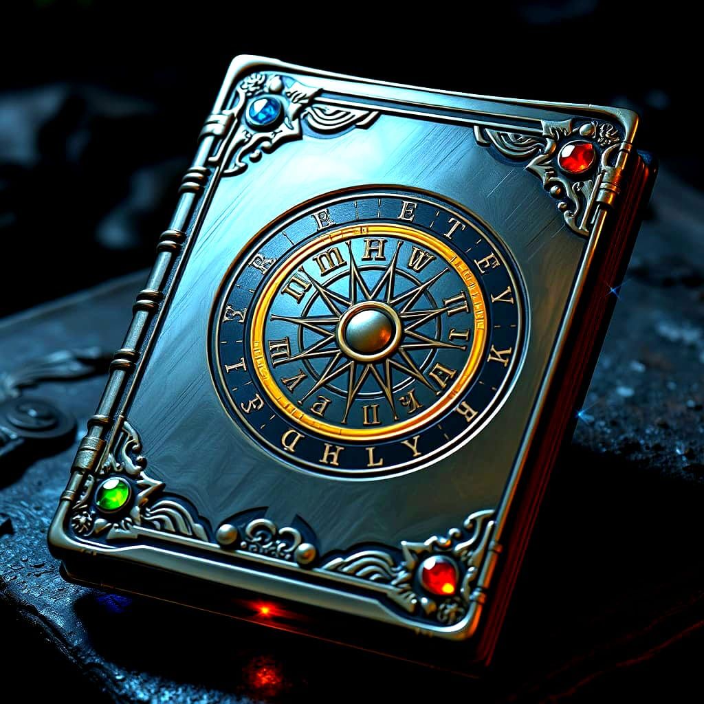 Mystical High Fantasy Spellbook Illuminated with Glowing Run...