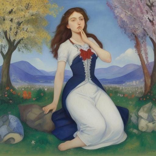 Lush Landscape with Figures, Early 20th Century Style