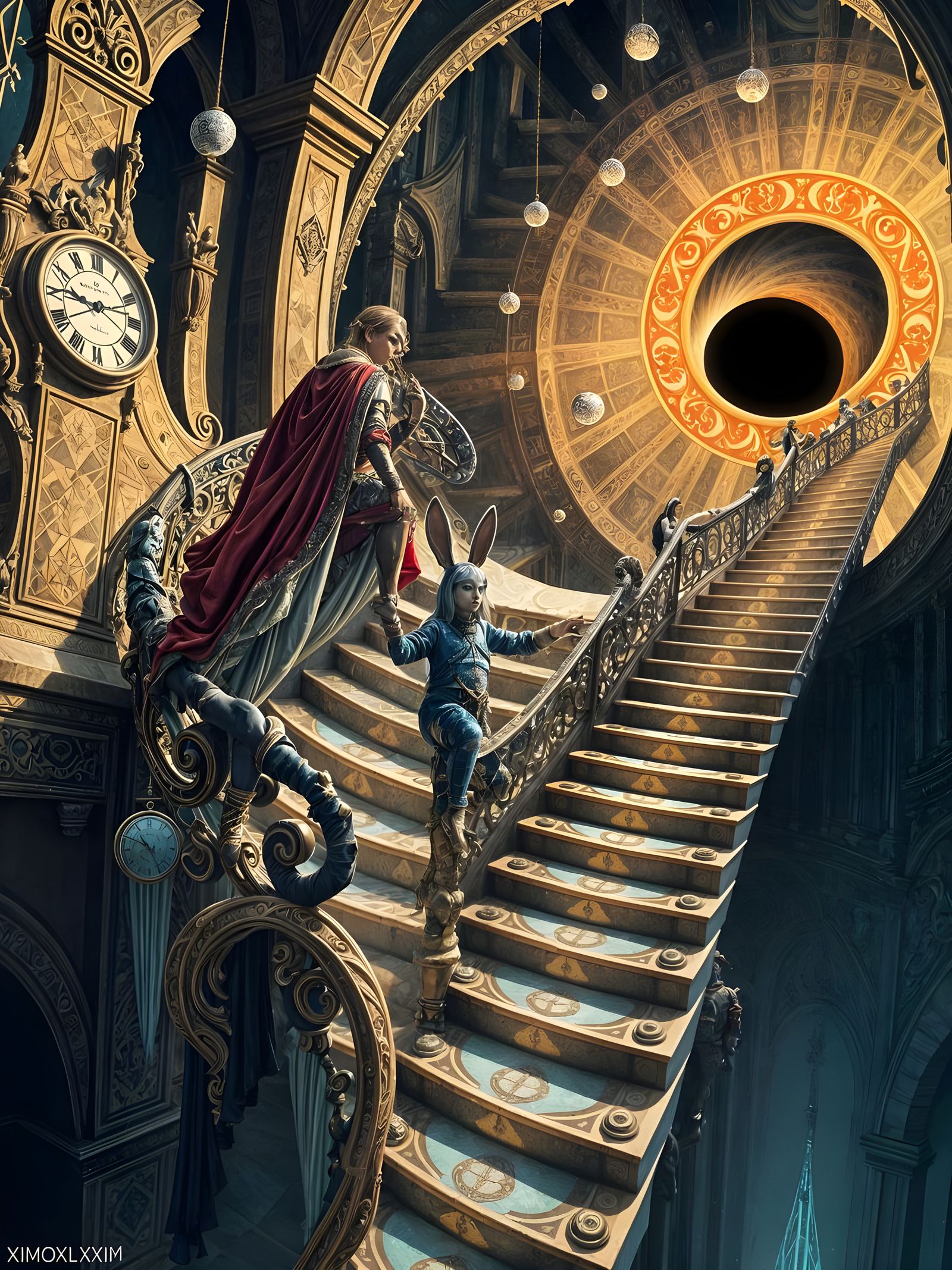 Timeless Futurism: Clocks Defy Gravity in Ancient Landscapes