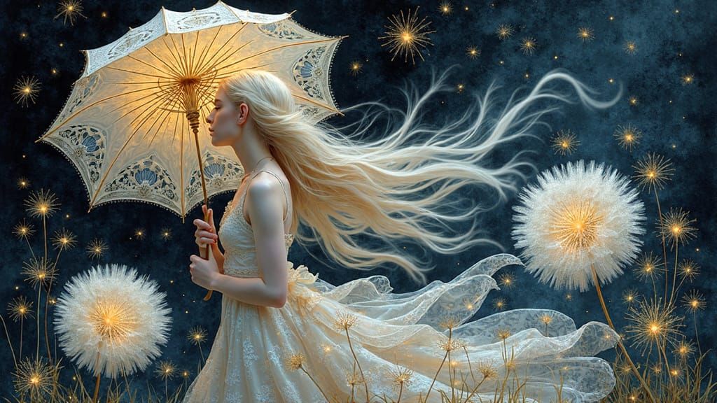 Surrealistic Watercolor Dreamscape with Iridescent Details