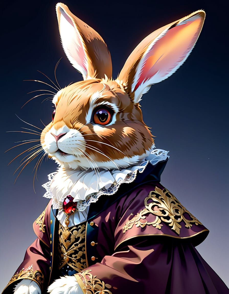 Elegant Rabbit in Anime-Inspired Ballgown